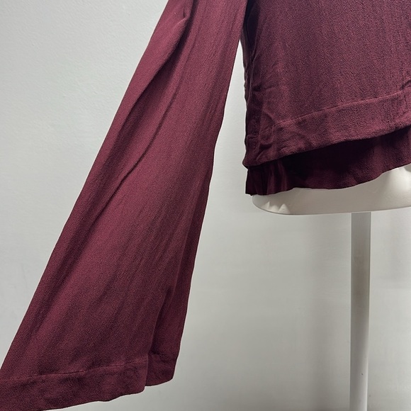 Free People Crop Top Cropped Long Sleeve Blouse V Neck Crepe Boho Maroon Size XS - Picture 7 of 9